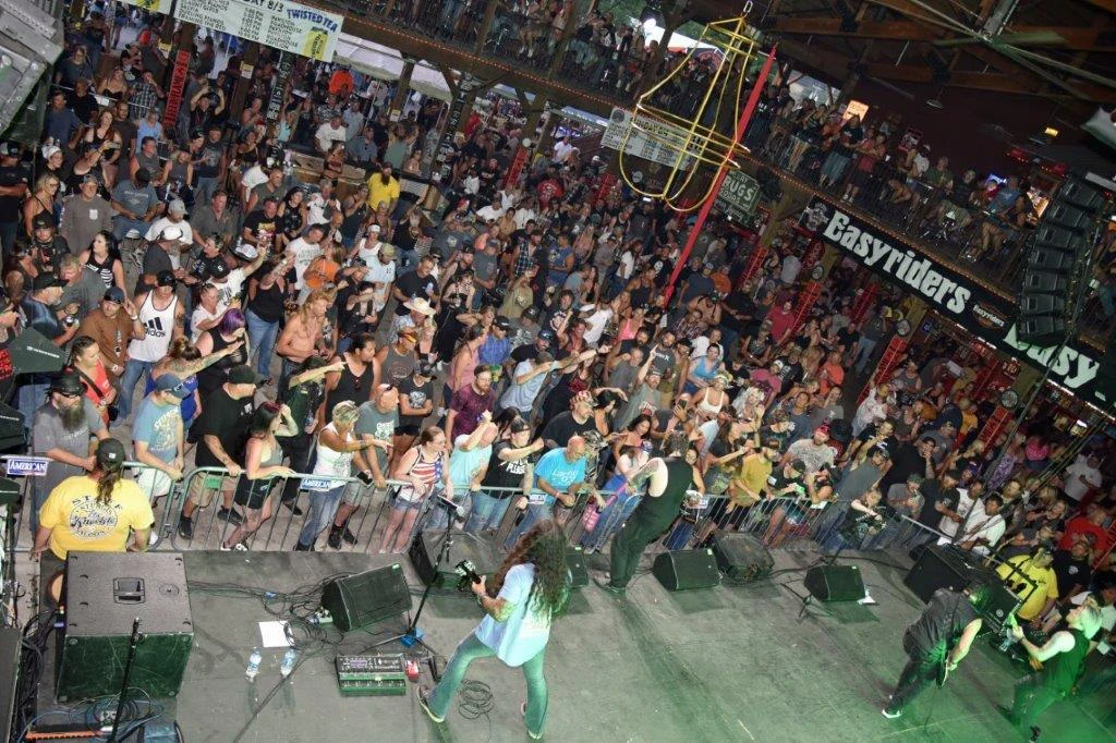 Top view of stage with band playing